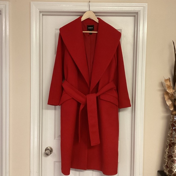 Express Red Shawl Lapel Wrap Coat - Picture 4 of 15